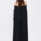 Boat Neck Accessory Detailed Long Evening Dress