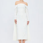 Boat Neck White Stone Long Evening Dress