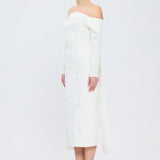 Boat Neck White Stone Long Evening Dress