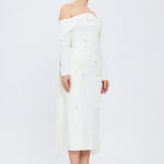 Boat Neck White Stone Long Evening Dress