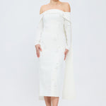 Boat Neck White Stone Long Evening Dress