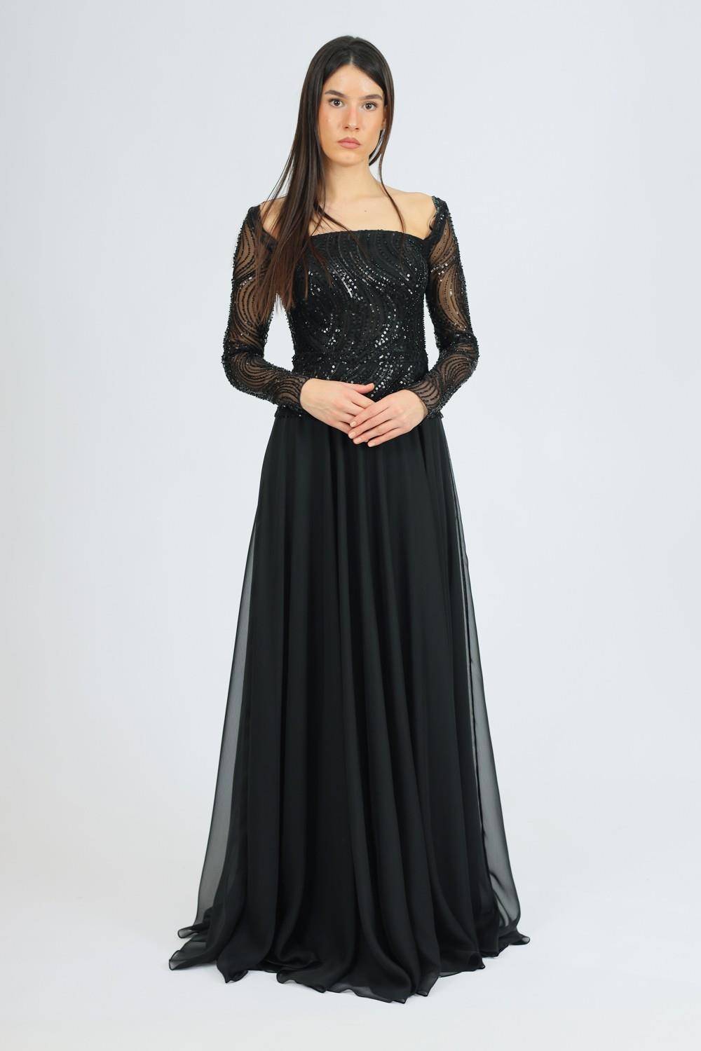 Long Sleeve Evening Dress with Bolero