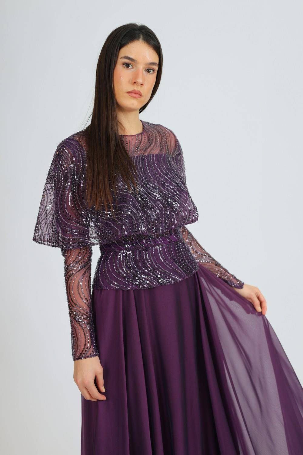 Long Sleeve Evening Dress with Bolero