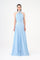 Brooch Detailed Halter Neck Pleated Long Evening Dress