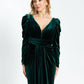 Cleavage Detailed Long Sleeve Velvet Long Evening Dress