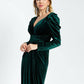 Cleavage Detailed Long Sleeve Velvet Long Evening Dress