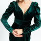 Cleavage Detailed Long Sleeve Velvet Long Evening Dress