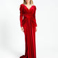 Cleavage Detailed Long Sleeve Velvet Long Evening Dress