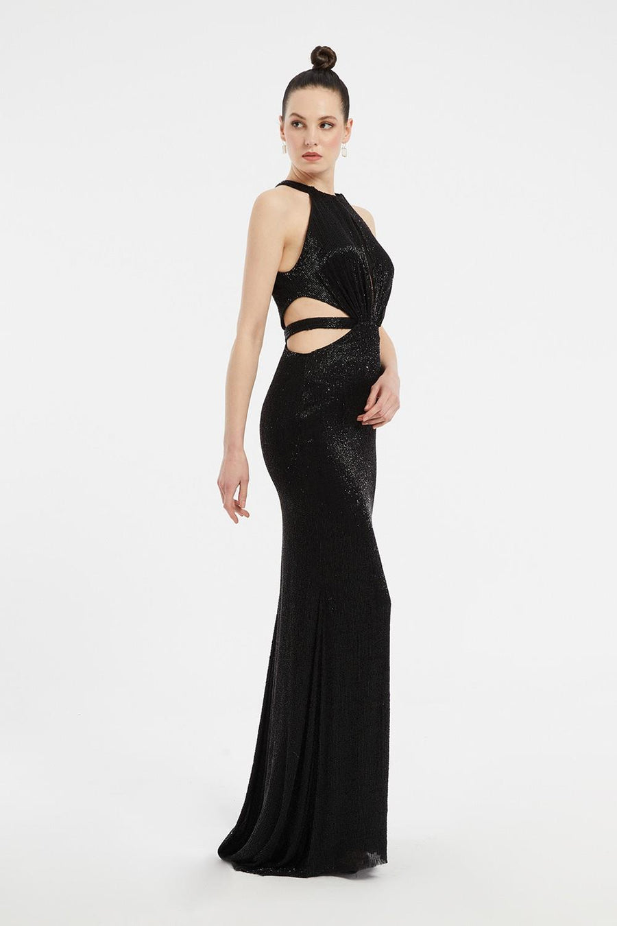 Sequin Long Evening Dress with Cleavage