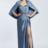 Caped Heart Neck Slit Satin Evening Dress - 2010