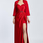 Caped Heart Neck Slit Satin Evening Dress