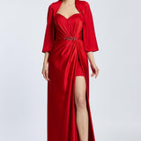 Caped Heart Neck Slit Satin Evening Dress - 2010