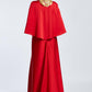 Caped Heart Neck Slit Satin Evening Dress