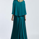 Caped Heart Neck Slit Satin Evening Dress - 2010