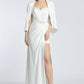 Caped Heart Neck Slit Satin Evening Dress