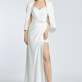 Caped Heart Neck Slit Satin Evening Dress - 2010