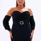 Bust Detailed Belted Plus Size Evening Dress