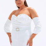 Bust Detailed Belted Plus Size Evening Dress