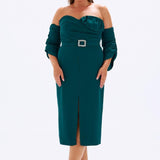 Bust Detailed Belted Plus Size Evening Dress