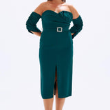 Bust Detailed Belted Plus Size Evening Dress