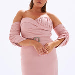 Bust Detailed Belted Plus Size Evening Dress