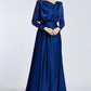 Bust Draped Rhinestone Long Sleeve Veiling Evening Dress