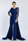 Bust Draped Long Embroidered Fabric Sleeve Evening Dress