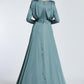 Bust Draped Long Sleeve Satin Veiling Dress