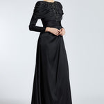 Bust Embroidered Draped Long Evening Dress