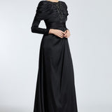 Bust Embroidered Draped Long Evening Dress - 2107