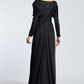Bust Embroidered Draped Long Evening Dress