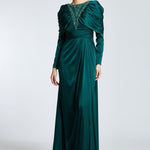 Bust Embroidered Draped Long Evening Dress