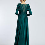 Bust Embroidered Draped Long Evening Dress