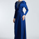 Bust Embroidered Draped Long Evening Dress