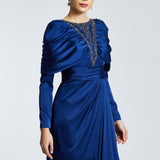 Bust Embroidered Draped Long Evening Dress