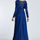 Bust Embroidered Draped Long Evening Dress
