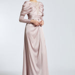 Bust Embroidered Draped Long Evening Dress