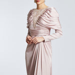 Bust Embroidered Draped Long Evening Dress