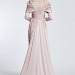 Bust Embroidered Draped Long Evening Dress