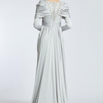 Bust Embroidered Draped Long Evening Dress