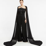 Chiffon Caped Strapless Jumpsuit