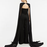 Chiffon Caped Strapless Jumpsuit