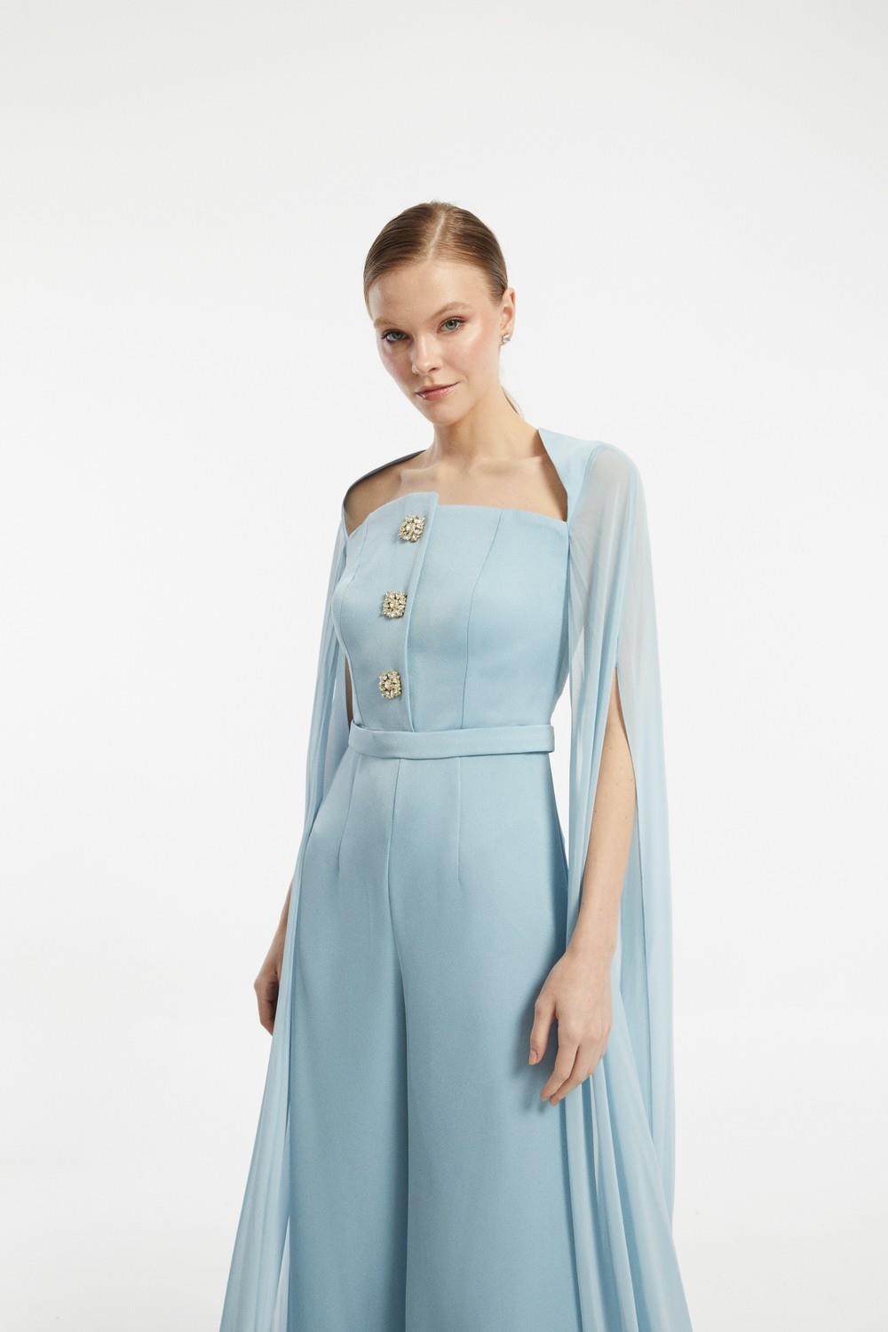 Chiffon Caped Strapless Jumpsuit