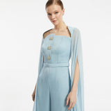 Chiffon Caped Strapless Jumpsuit