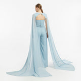 Chiffon Caped Strapless Jumpsuit