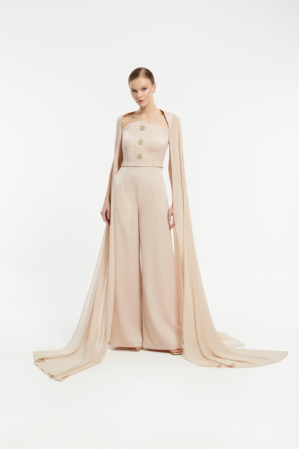 Chiffon Caped Strapless Jumpsuit