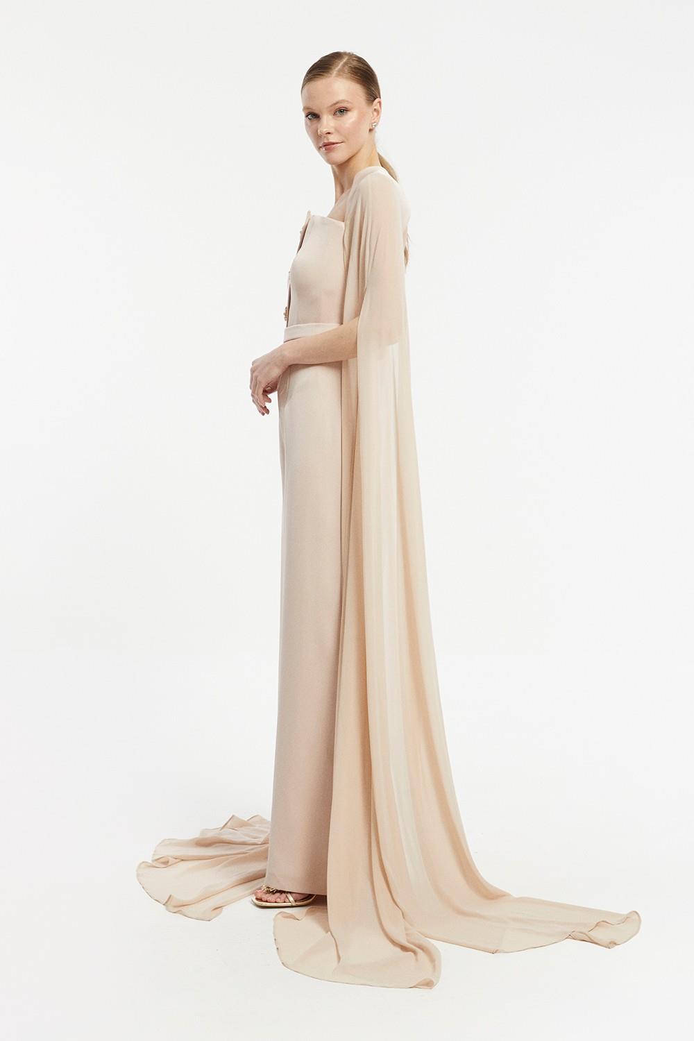 Chiffon Caped Strapless Jumpsuit