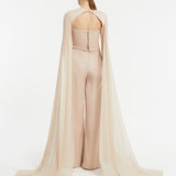 Chiffon Caped Strapless Jumpsuit