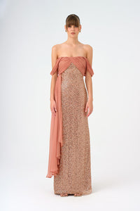 Chiffon Low Shoulder Stone Long Evening Dress