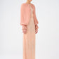 Chiffon Sleeves Belted Long Evening Dress with Stones